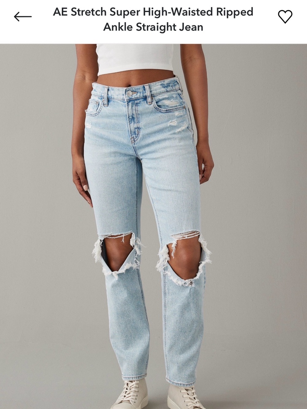 American Eagle Stretch Super High-Waisted Ripped Ankle Straight Jean